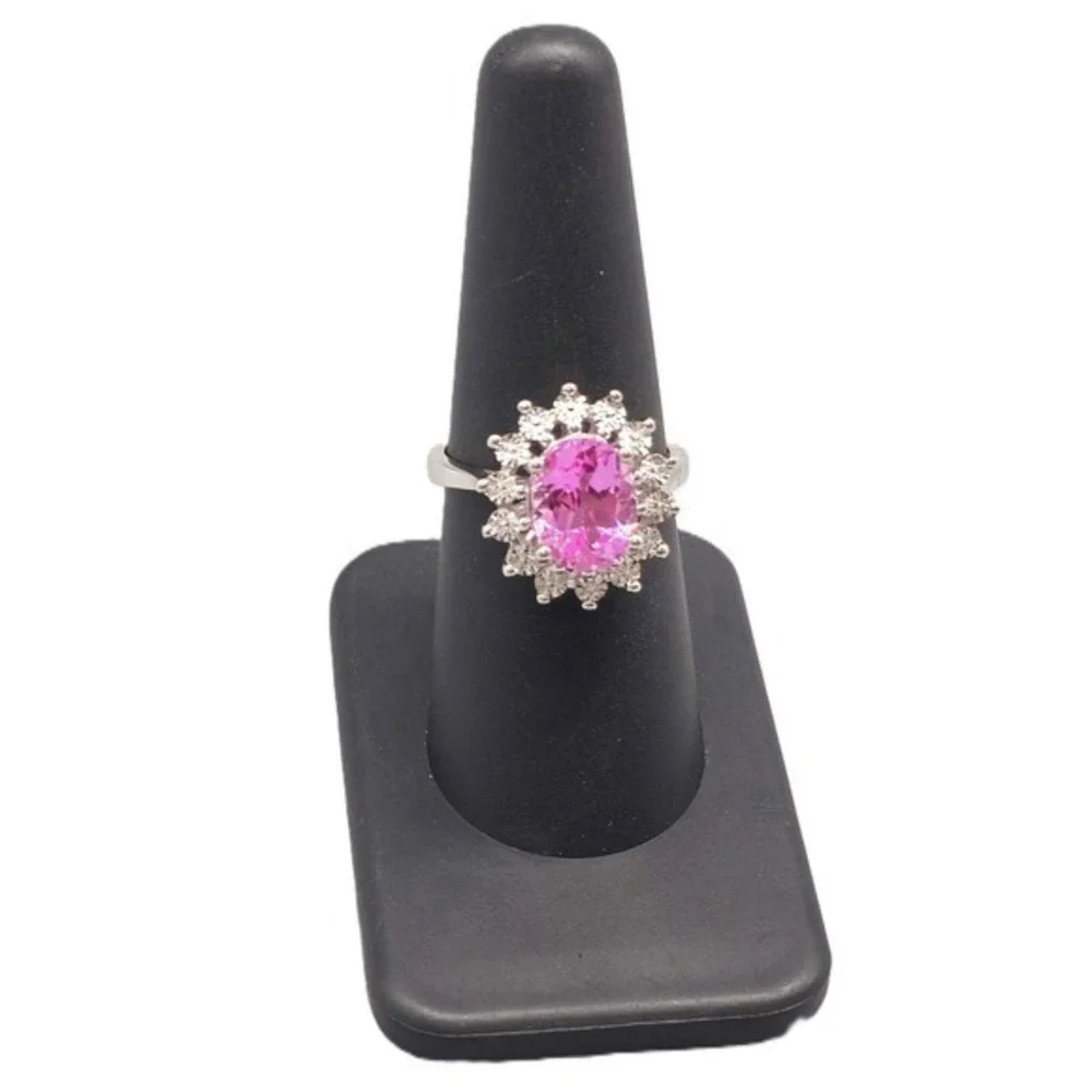.925 SILVER DIAMOND & PINKISH GEMSTONE RING SIZE 7.25 4.3G (GNH022632)